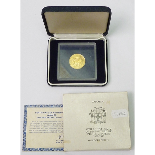 121 - A Jamaica 100 Dollar Proof coin, the 10th Anniversary of the Investiture of Prince Charles 1969 - 19... 