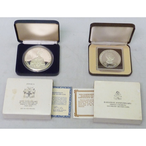 122 - A Jamaica 25 Dollar silver proof coin, 10th Anniversary of Investiture of Prince Charles 1969 - 1979... 