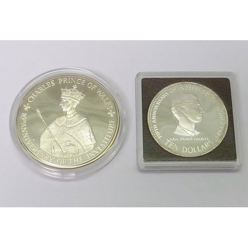 122 - A Jamaica 25 Dollar silver proof coin, 10th Anniversary of Investiture of Prince Charles 1969 - 1979... 