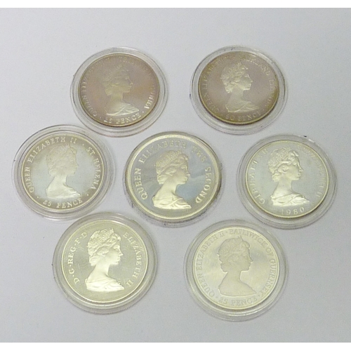 123 - An Elizabeth II 1980 commemorative silver proof crown seven coin set: 80th Birthday of Her Majesty Q... 