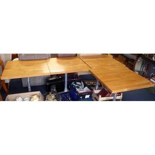 888 - Four square cafe tables with wooden block tops 75cm across