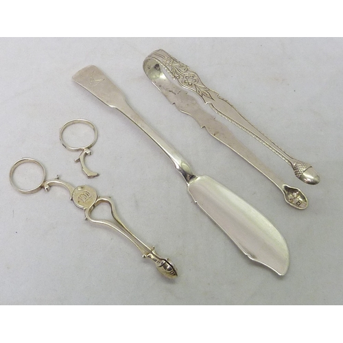 15 - An early 19th cent sugar tongs having engraved design and acorn motif terminals, partial mark, 141mm... 