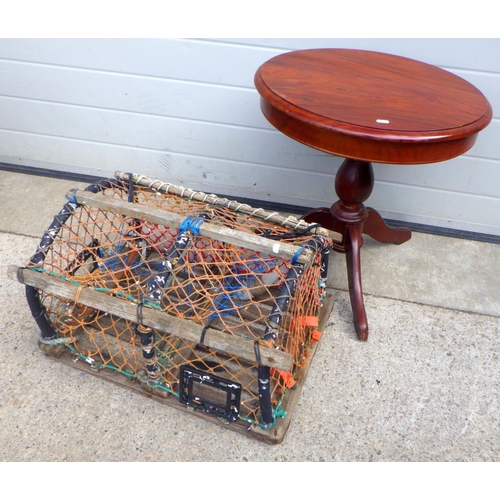 901 - A crab fishing pot and a tripod occasional table (2)