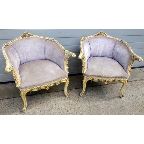 903 - A pair of cream painted Louis XV style chair frames