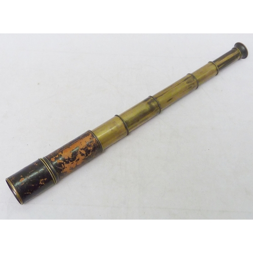 143 - A five draw telescope by J H Dallmeyer, leather covered brass, blackened finish worn.  145mm closed.