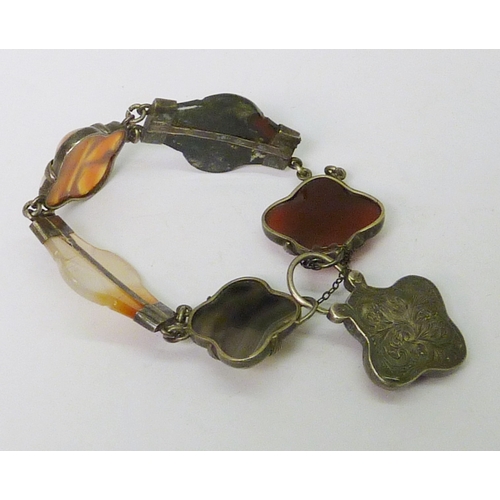 54 - A pebble panel bracelet, agate and white metal, a/f, approximately 15cm long; costume jewellery;  et... 