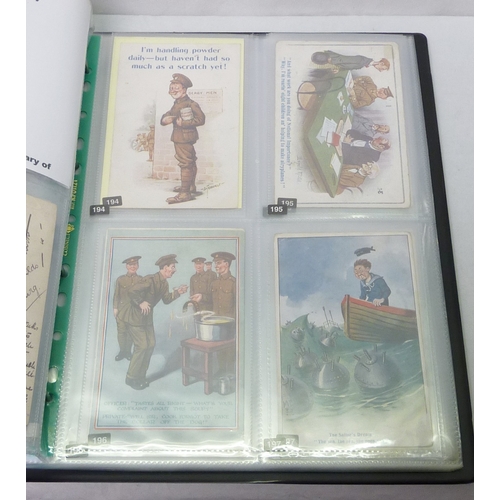 139 - A modern album of predominantly WW1 interest postcards; a book of Views of Ypres postcards of simila... 