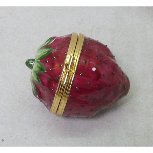 149 - A Tiffany Limoges porcelain box in the shape of a strawberry, 52mm tall, slight a/f; Herend Porcelai... 