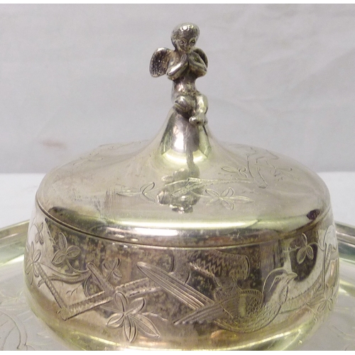 95 - An Aesthetic Movement influence inkwell, silver Martin, Hall & Co, Sheffield 1876.  A/F, lacking wel... 