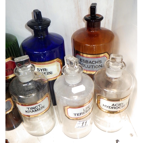 11 - A group of various lab / chemist bottles, one af