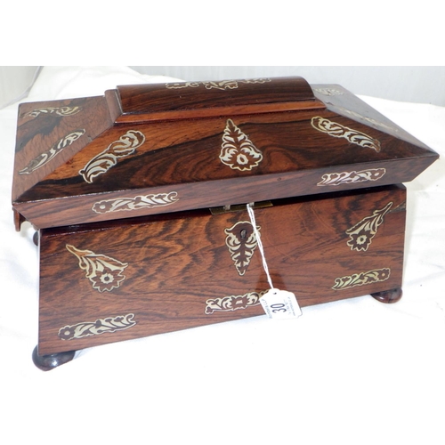 30 - A 19thC rosewood and inlaid tea caddy 31cm wide af