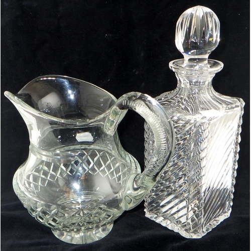 5 - A cut glass decanter together with a jug and two tankards (4)