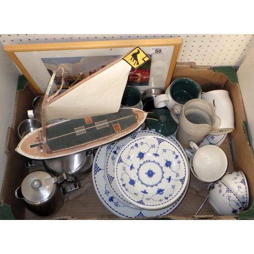 50 - A qty of misc ceramics, Old Hall tea ware, Whitby print etc