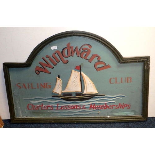 75 - A painted sailing club sign together with various model ships, wind up gramophone and misc Lps etc