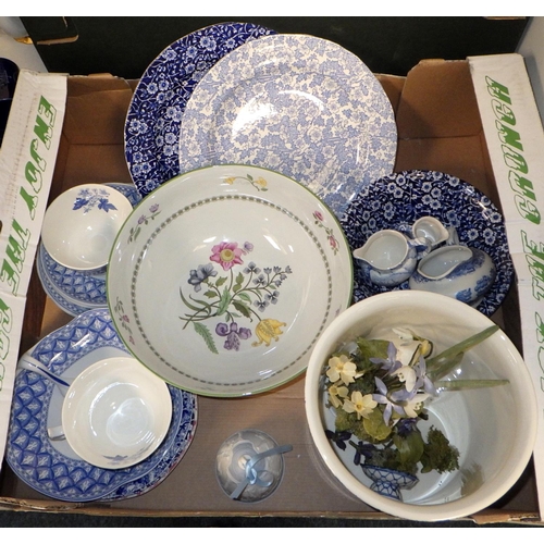 77 - A large Spode Summer Palace bowl together with further ceramics, painted framed tiles, two tea part ... 