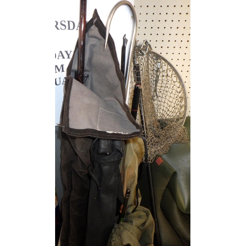 79 - A qty of misc Fly Fishing rods, accessories, waders etc