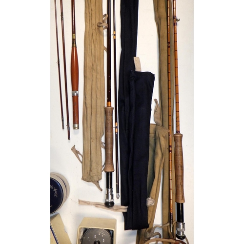 81 - Hardys: Two fishing Reels, three rods and bag