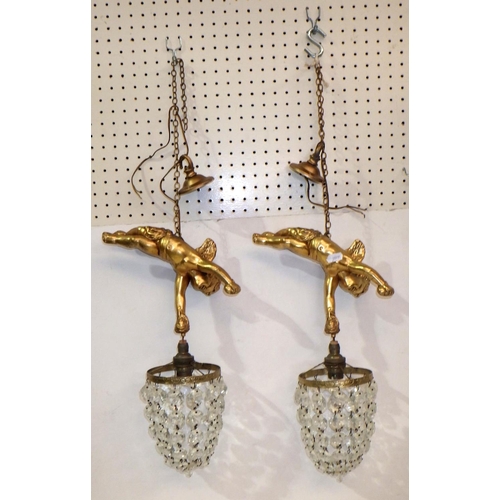 335 - A pair of cherub hanging lights, approx 40cm drop