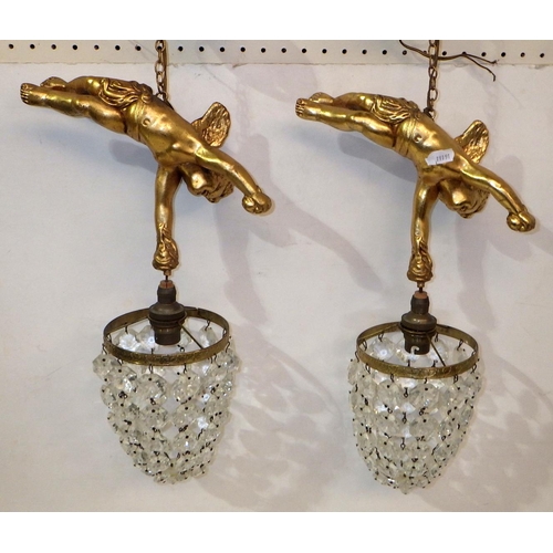 335 - A pair of cherub hanging lights, approx 40cm drop