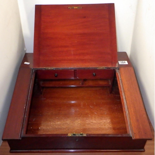 184 - A mahogany writing slope together with misc clocks, boxes, binoculars etc (2)