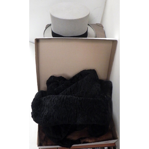 185 - A size 7 Moss Bros top hat and box, Glenn Models ladies jacket, etc