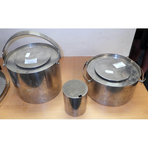 205 - A Stelton-ware 'cylinda line' stainless steel tea and coffee set, stainless steel biscuit barrel and... 