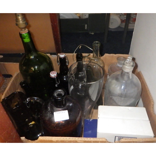 219 - Four boxes of misc glass ware to inc bottles, drinking glasses, trays etc (4)