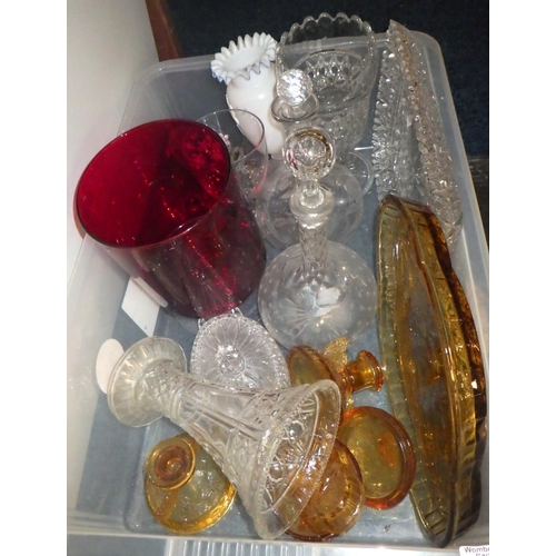 219 - Four boxes of misc glass ware to inc bottles, drinking glasses, trays etc (4)