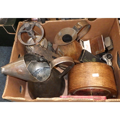 231 - A large qty of misc metal wares, clocks etc (4)