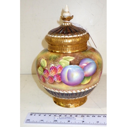 300 - A Royal Worcester potpourri vase, hand painted with fruit decorative scheme by Brian Leaman, late 20... 