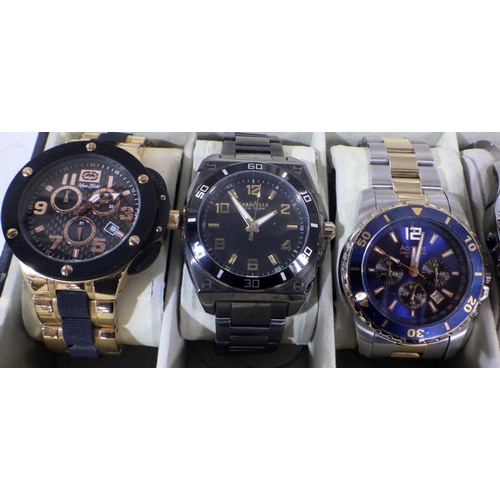 305 - Five quartz wristwatches incl a Police 10966M bracelet watch, 35mm across; an Accurist chronograph b... 