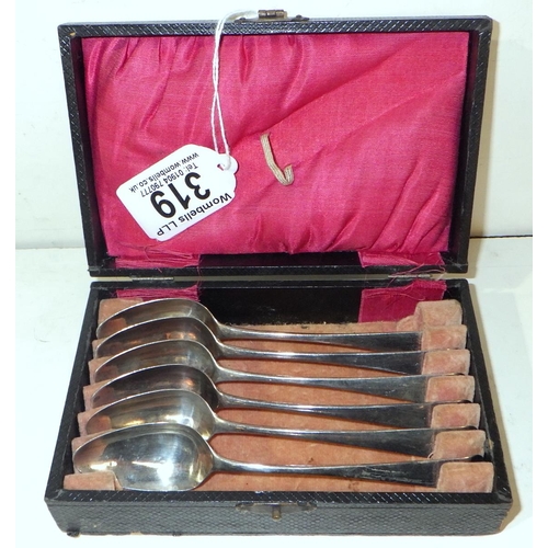 319 - A set of six George III silver teaspoons, Peter & Ann Bateman, London 1796.  Presented in a later ca... 