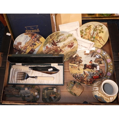 82 - A group of paperweights together with Worcester plates, stamp album, mirror etc