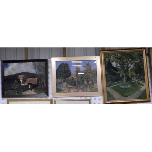 283 - A large framed oil on canvas of a garden 70 x 83cm  together with a landscape signed GARY and a coun... 