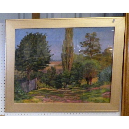 283 - A large framed oil on canvas of a garden 70 x 83cm  together with a landscape signed GARY and a coun... 