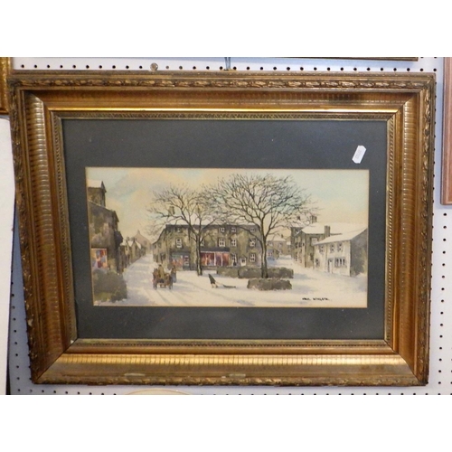 284 - Neil Wingate signed village square watercolour 60 x 50cm, Tom Sykes landscape and an unsigned waterc... 