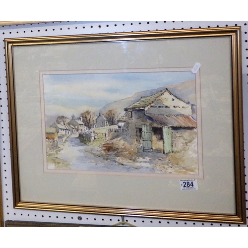 284 - Neil Wingate signed village square watercolour 60 x 50cm, Tom Sykes landscape and an unsigned waterc... 