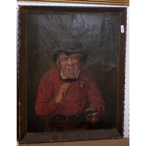 285 - Two 19thC framed oil on canvas portraits together with a small oil on panel of a gentleman reading A... 