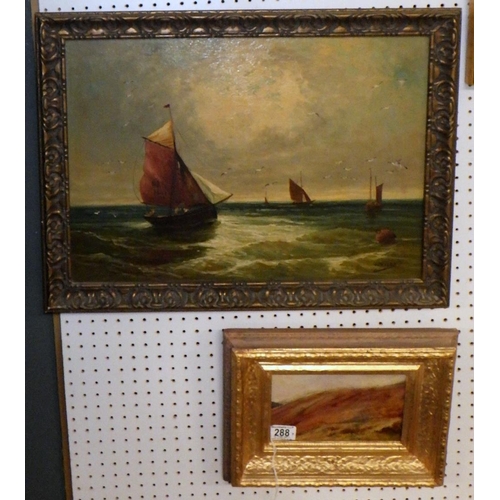 288 - W Webb: signed framed oil on canvas haddock boats in the Moray Firth 58 x 48cm inc frame  together w... 