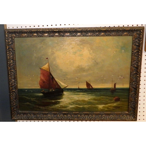 288 - W Webb: signed framed oil on canvas haddock boats in the Moray Firth 58 x 48cm inc frame  together w... 