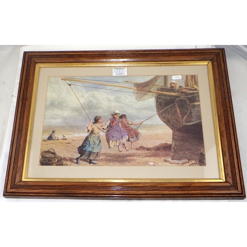 352 - Margaret Shires, Harbour scene watercolour 70 x 53cm inc frame  together with two framed prints (3)