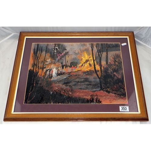 353 - Elizabeth Foster: Bonfire night pastel 1981 60 x 50cm inc frame