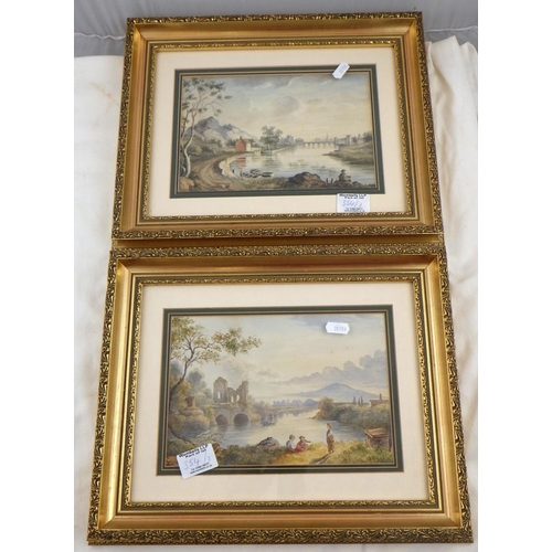 354 - A indistinctly signed moorland scene watercolour  64 x 48cm inc frame together with a pair of unsign... 