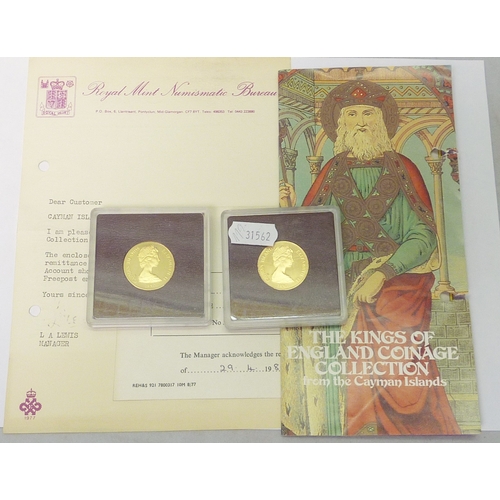365 - An Elizabeth II Cayman Islands 1980 50 Dollar coin, Saxon Kings; an Elizabeth II Cayman Islands 1980...