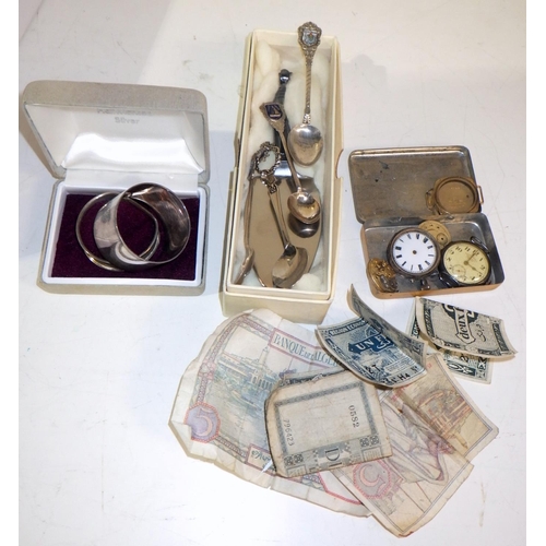 357 - A qty of misc coinage, silver spoons, napkin rings etc