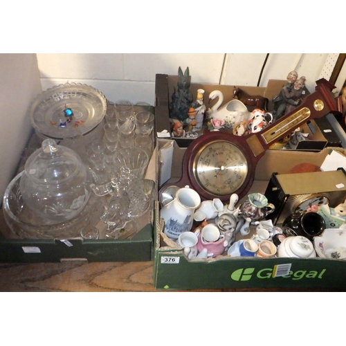 376 - Three boxes of misc collectables to inc glass ware, ceramics, modern barometer and clock etc (3)