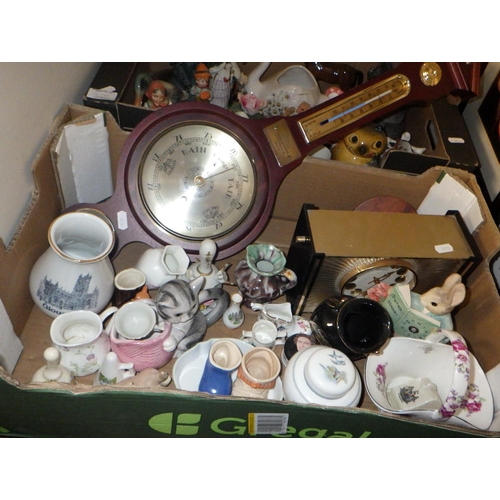 376 - Three boxes of misc collectables to inc glass ware, ceramics, modern barometer and clock etc (3)