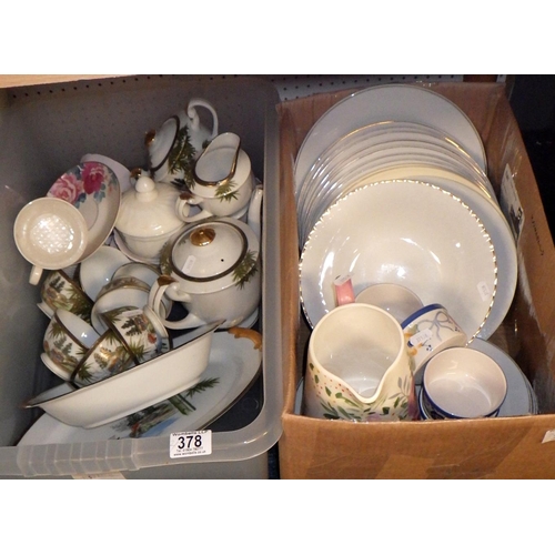 378 - Two boxes of ceramics to inc Oriental tea ware, plates etc (2)