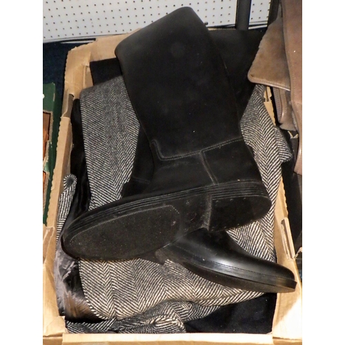 380 - A pair of size 8 black boots, Sheepskin coat, further clothes, linen etc (4)