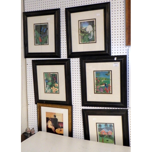 382 - A group of 15 framed pictures and prints and a mirror, computer monitor